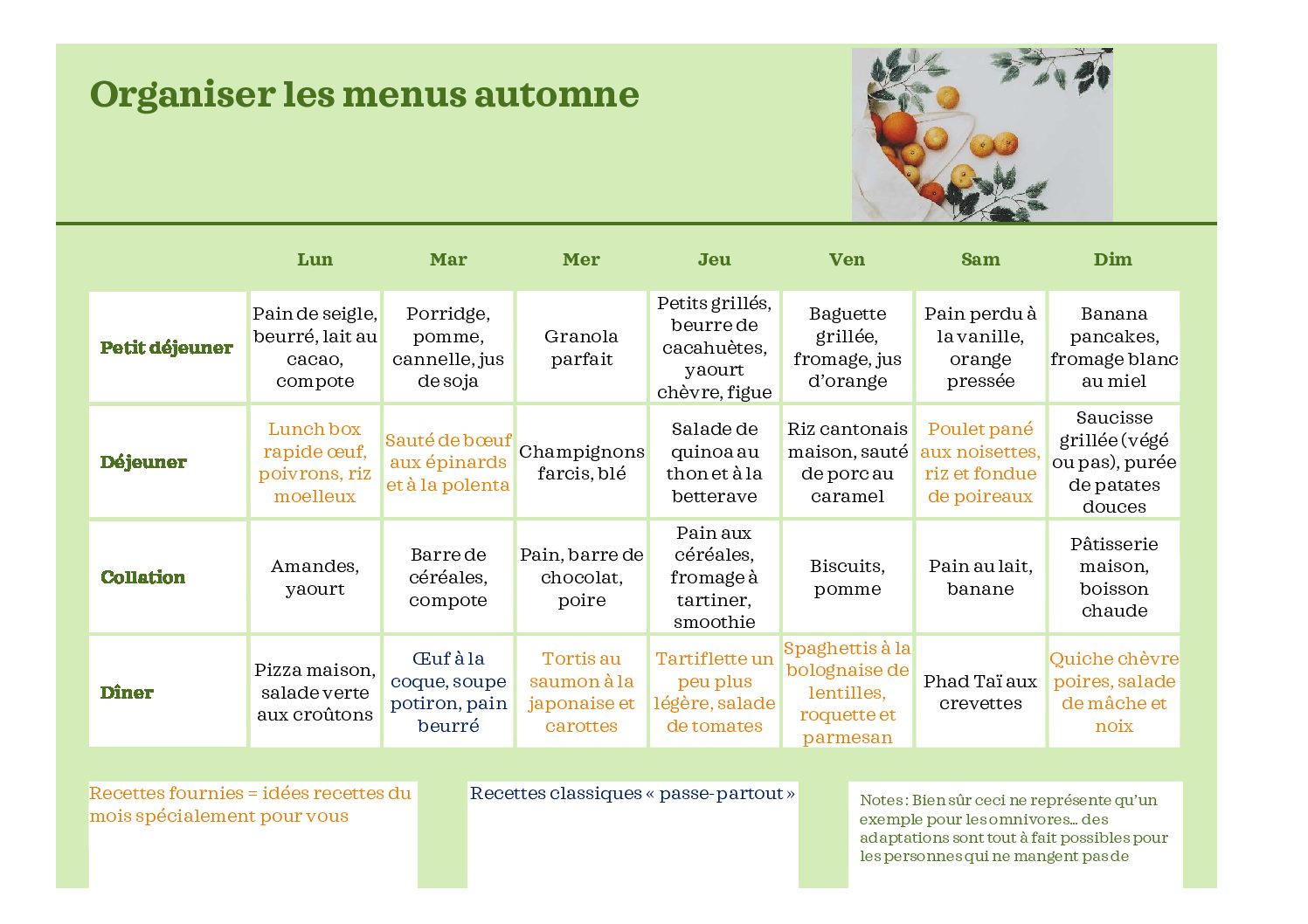 Exemple de menus octobre